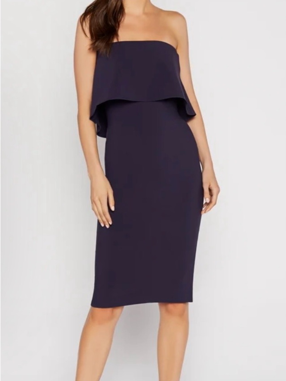 NWT LIKELY Navy Off Shoulder Foldover Midi Cocktail Dress Size 2